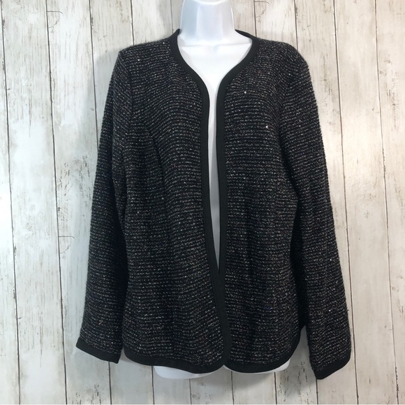 NY Collection Tweed Style Open Front Cardigan Large - Picture 1 of 9